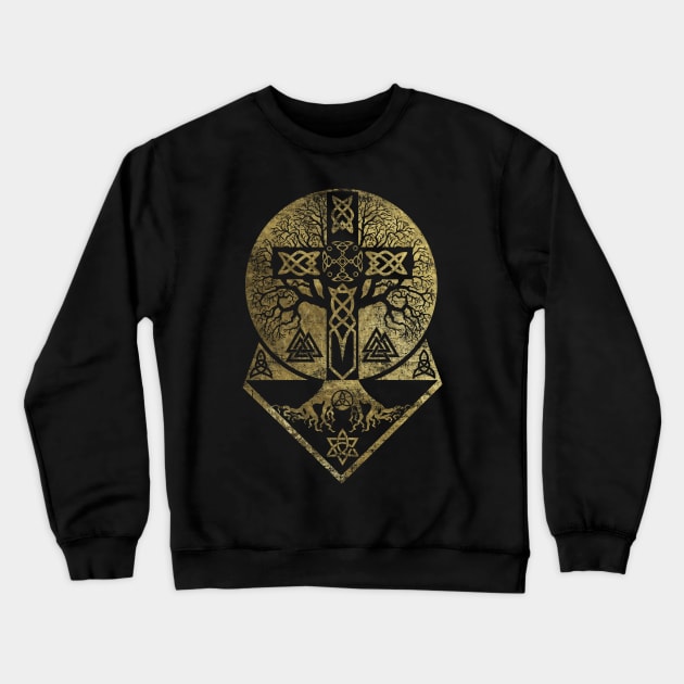 Tree of life  -Yggdrasil  and Celtic Cross Crewneck Sweatshirt by Nartissima